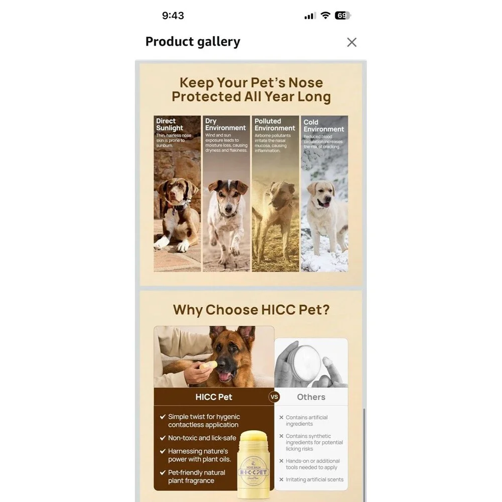 HICC PET Dog Cat Nose Balm Soothes Repairs Moisturizes Dry Cracked Nose .21 Oz